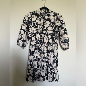Zara, medium, floral black/white/light pink, collared mini dress